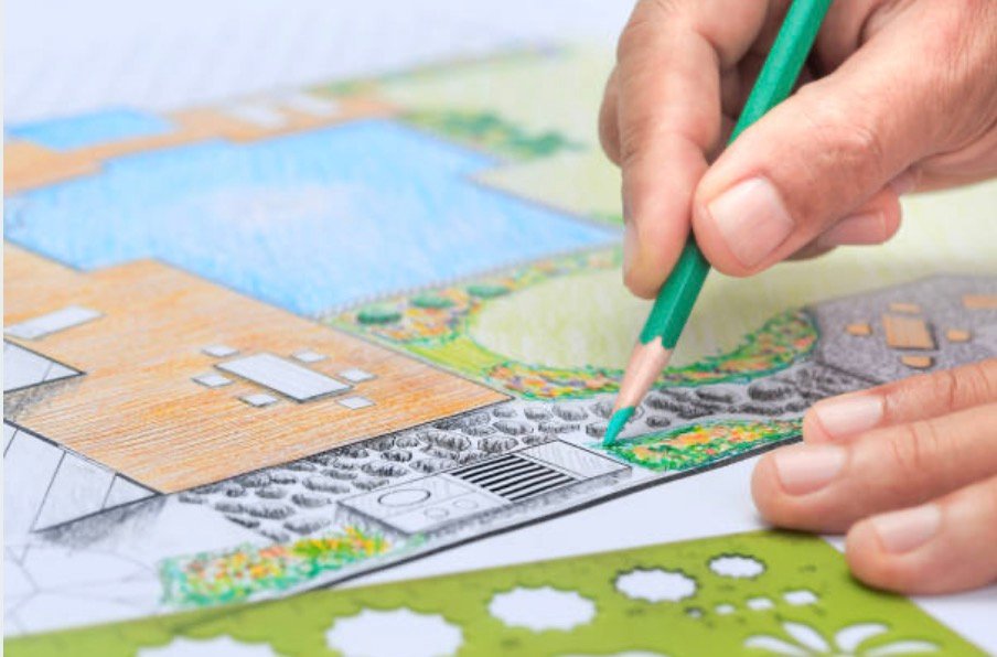 Hand-drawn landscape design sketch for a client's yard
